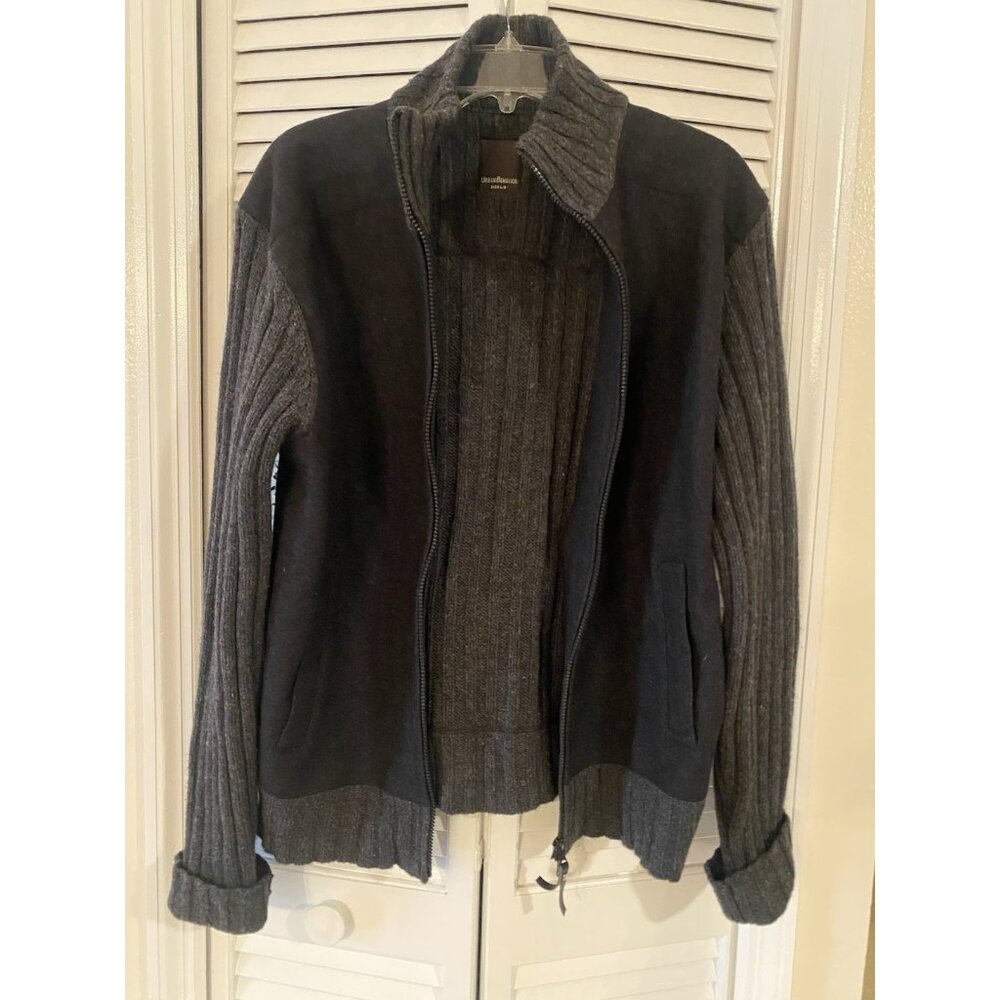 Urban Behavior 80% Wool Coat Jacket Mens Size L Black Grey Full Zip Fall Winter